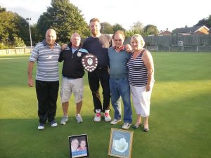 Pictured are Martin Ball, a runner-up in the competition, Mick Colbourne, Muriel’s son, winners Darren Gittins and Ellis Summerfield, and runner-up Sandra King.