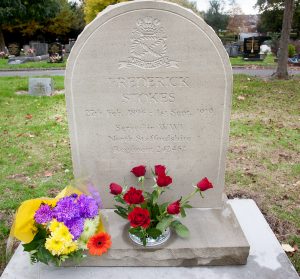 Sandstone headstone for Frederick Stokes.