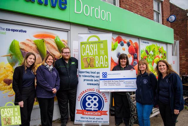 Pictured are representatives from three of organisations that received the biggest grant of £2,500 from Tamworth Co-op Cash in the Bag scheme.